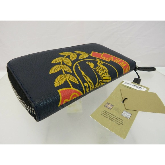 NWT BURBERRY 8005979 STORM BLUE LEATHER CREST LOGO ZIP CONTINENTAL WALLET $640 - Picture 7 of 12